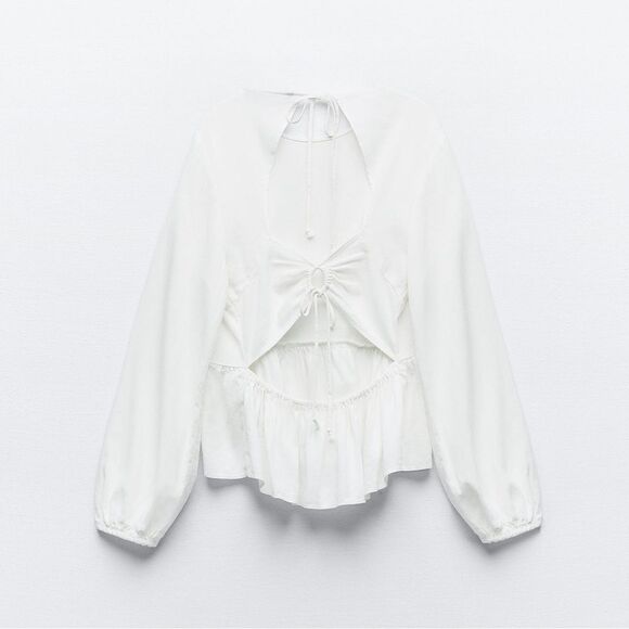 ZARA LINEN BLEND PEPLUM TOP - Picture 8 of 8